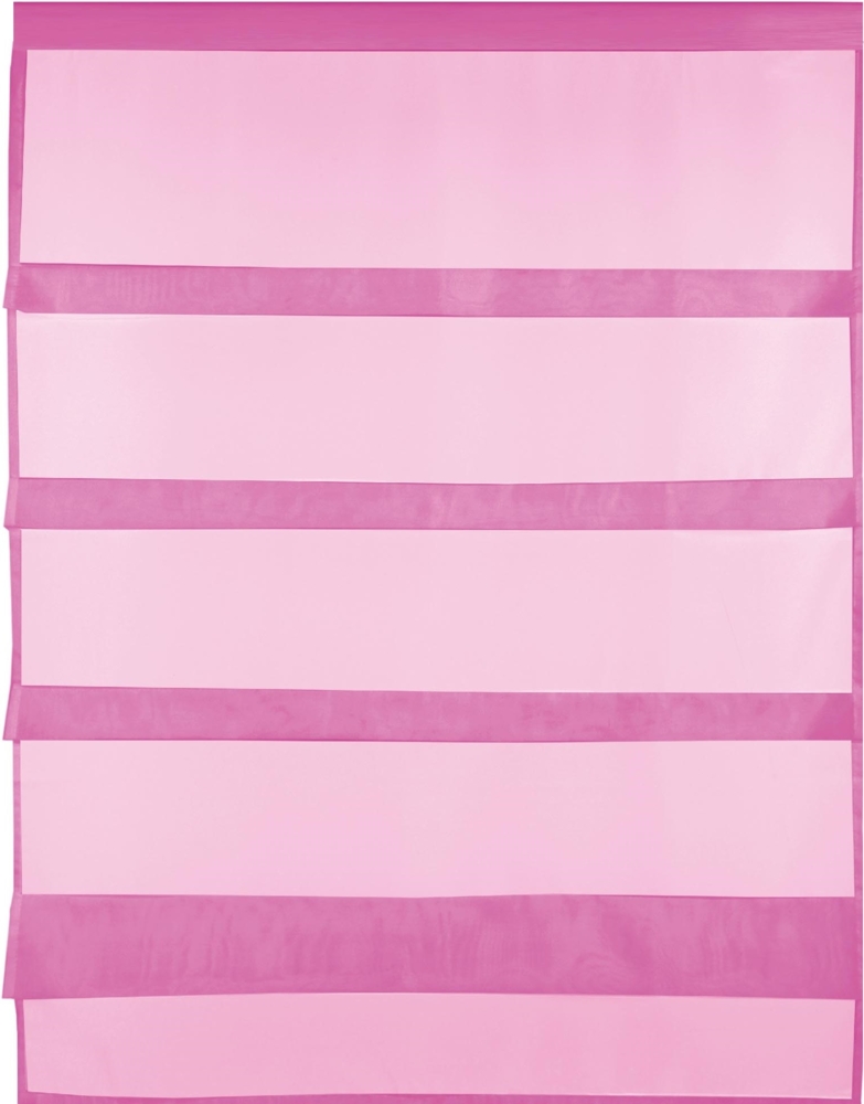 Transparente Bistrogardine Raffoptik mit Stangendurchzug in Voile, schlicht und modern in vielen verschiedenen Farben erhältlich (80x110 cm / pink - fuchsia) Bild 1