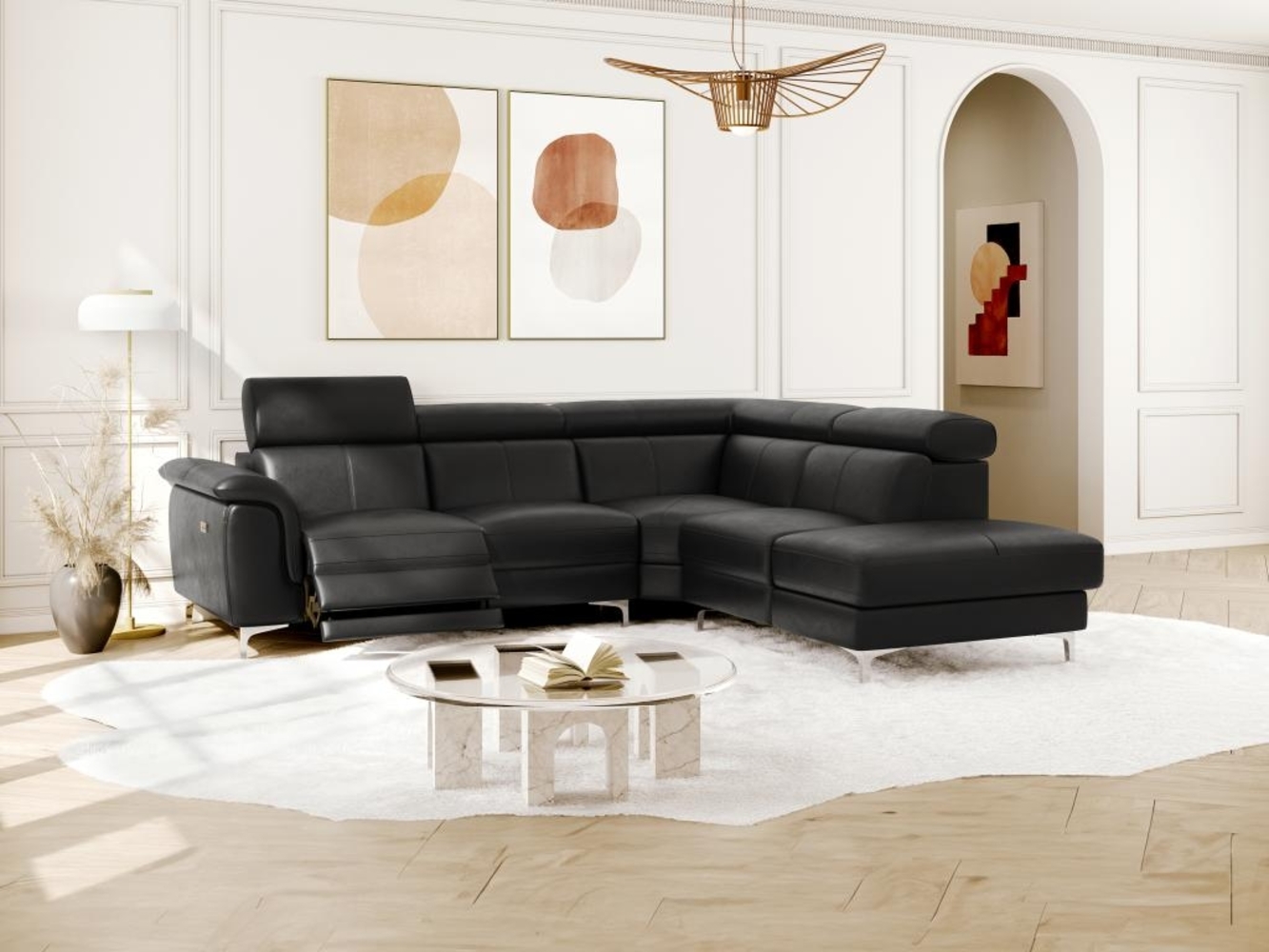 Vente-unique - Relaxsofa Leder Ecksofa elektrisch - Ecke Rechts - Schwarz - SITIA Bild 1