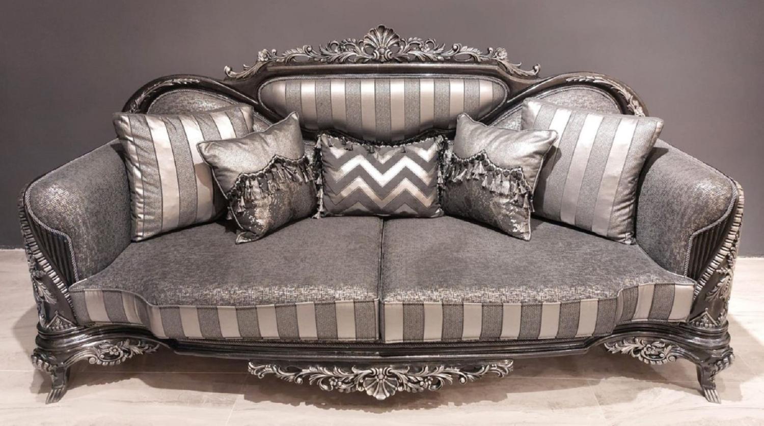 Casa Padrino Luxus Barock Sofa Silber / Grau / Schwarz / Silber - Prunkvolles Wohnzimmer Sofa - Barock Wohnzimmer Möbel - Edel & Prunkvoll Bild 1