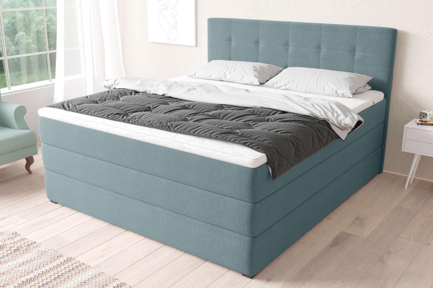 99rooms Madagaskar Boxspringbett Strukturstoff INARI Pastellblau 180x200 cm Taschen-Federung Bild 1