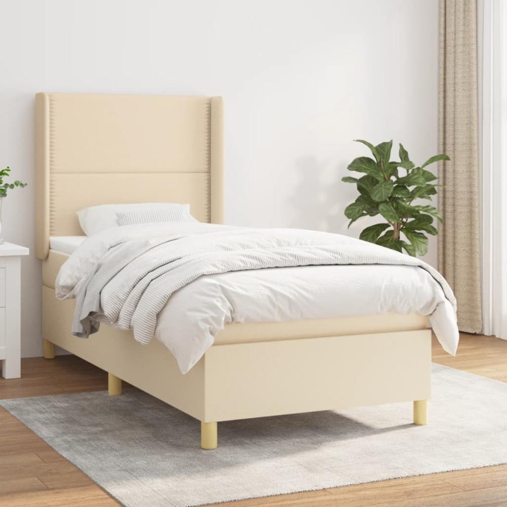 vidaXL Boxspringbett mit Matratze Creme 90x190 cm Stoff 3131878 Bild 1