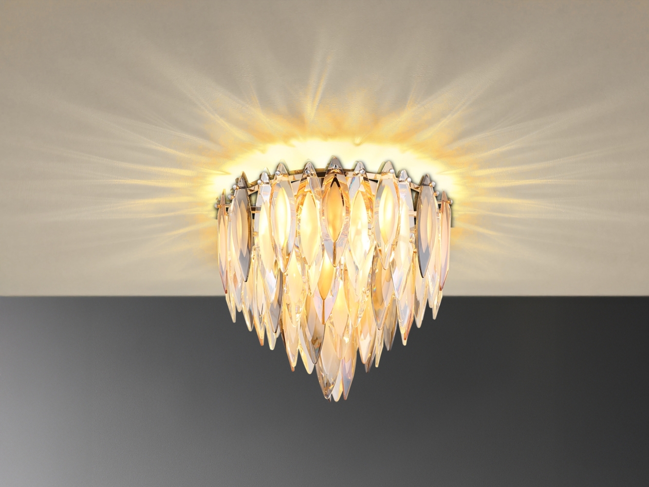 Ausgefallener LED Deckenleuchter Gold mit 3-farbigem K9 Kristall Ø 40cm Bild 1