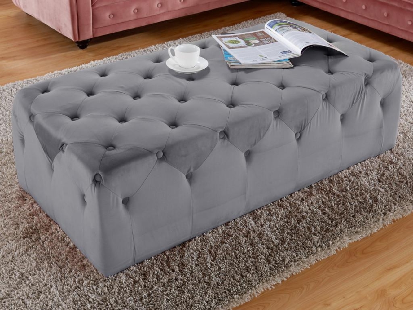 Vente-unique - Sitzbank - Samt - Grau - MALONE Bild 1