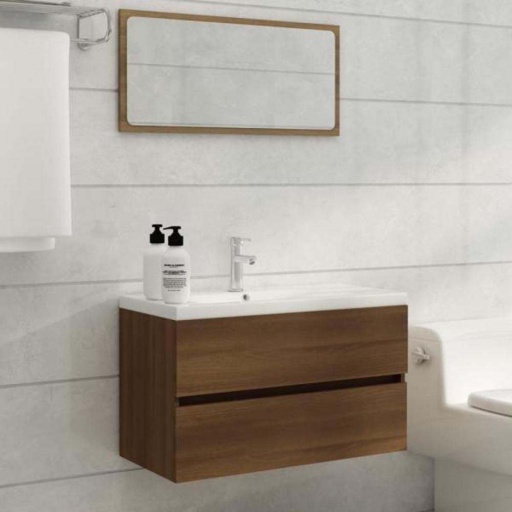 vidaXL Waschbeckenschrank mit Einbaubecken Braun Eiche Holzwerkstoff 3120347 Bild 1