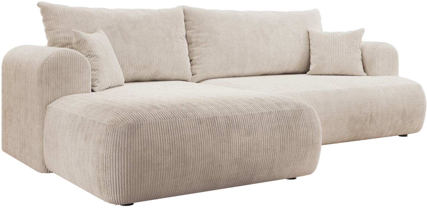Selsey 'Ovo Cord' Ecksofa mit Cordbezug, Schlaffunktion und Stauraum, Hellbeige, links Bild 1