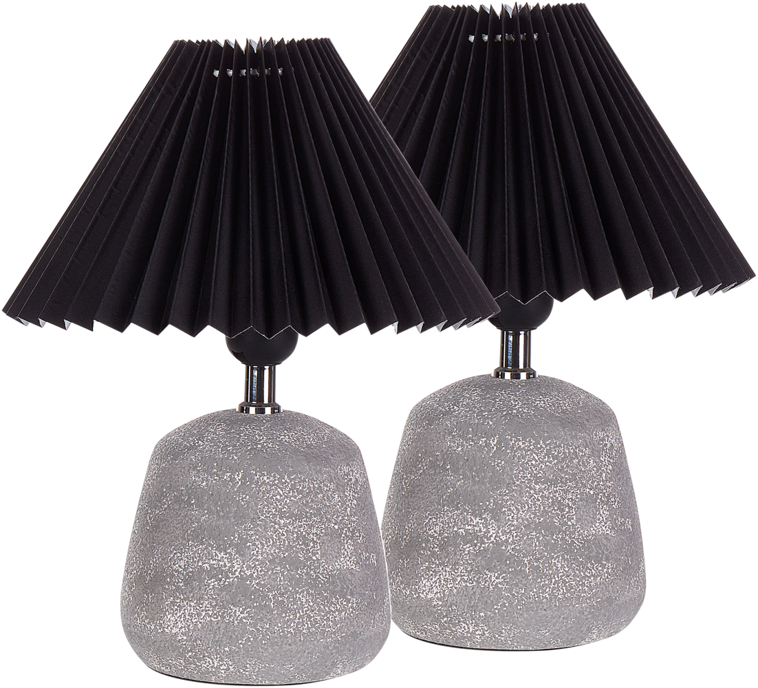 'Zeyi' Tischlampe 2er Set, Kegelform, Keramik hellgrau schwarz, 25 x 25 x 32 cm Bild 1