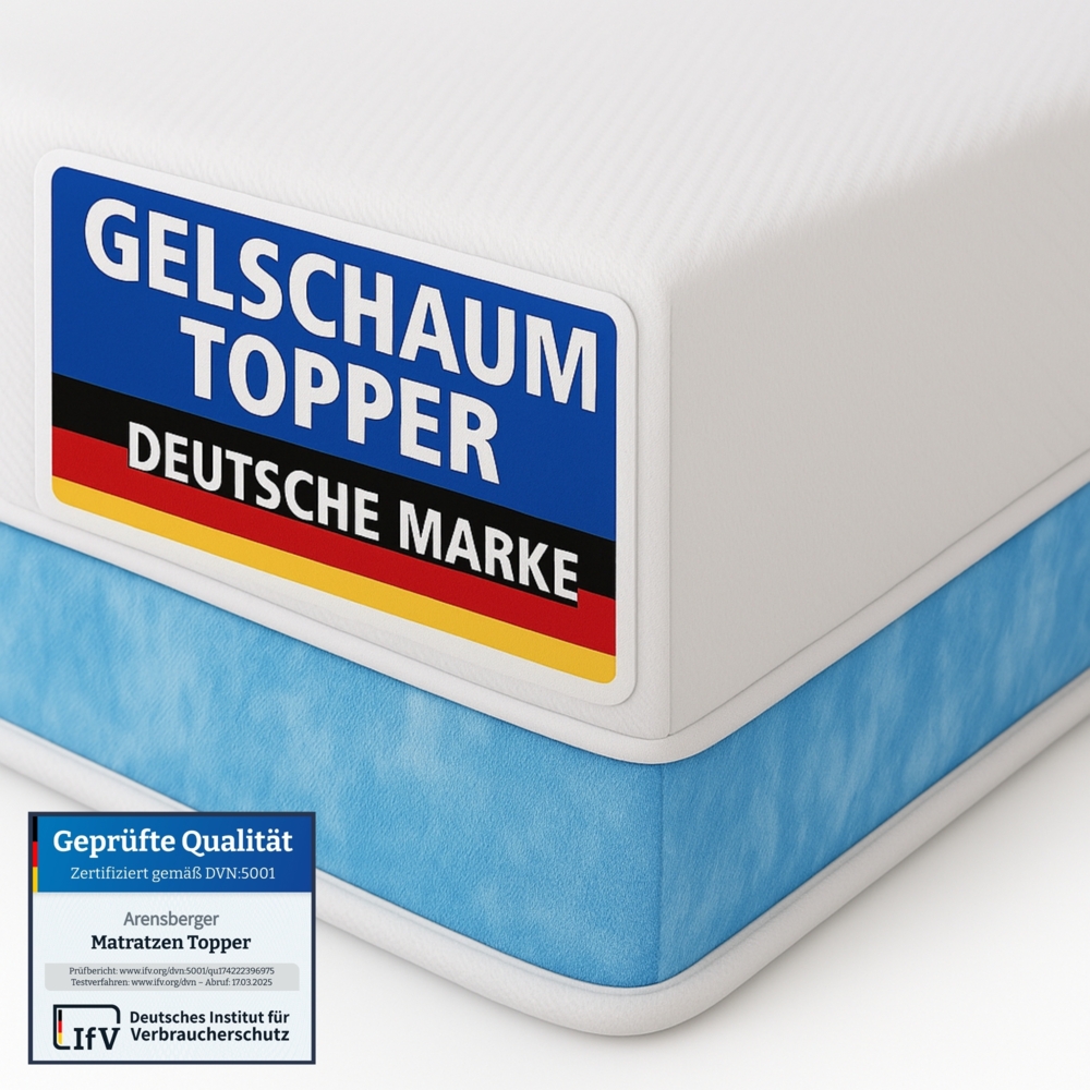 Arensberger Matratzen Topper ESSENCE, 90x200cm, Gelschaum Matratzentopper, waschbarer Bezug, geeignet für Federkern & Schaumstoff Matratzen, Höhe 5cm Bild 1