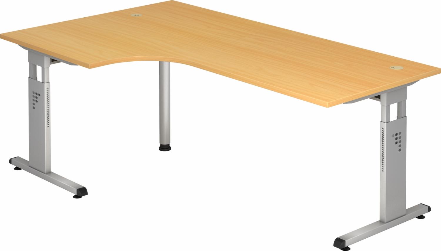 bümö höhenverstellbarer Eckschreibtisch O-Serie 200x120 cm in Buche, Gestell in Silber - Schreibtisch L Form, großer Tisch für's Büro, Computertisch höhenverstellbar, OS-82-6-S Bild 1