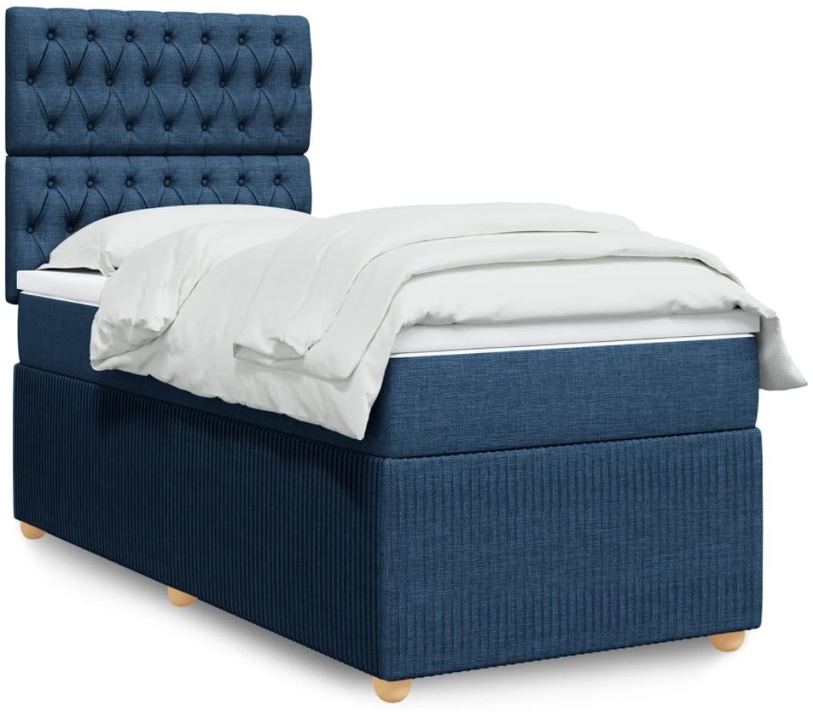 vidaXL Boxspringbett mit Matratze Blau 90x200 cm Stoff 3294252 Bild 1