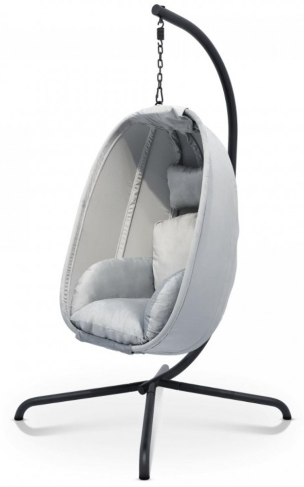 MIADOMODO® Hängesessel - mit Ständer und Kissen, Höhenverstellbar, Gestell aus Eisen, bis 160 kg Belastbar, Grau - Ei Hängeschaukel, Hängekorb Schaukel, Hängestuhl, Indoor/Outdoor, Garten, Terasse Bild 1