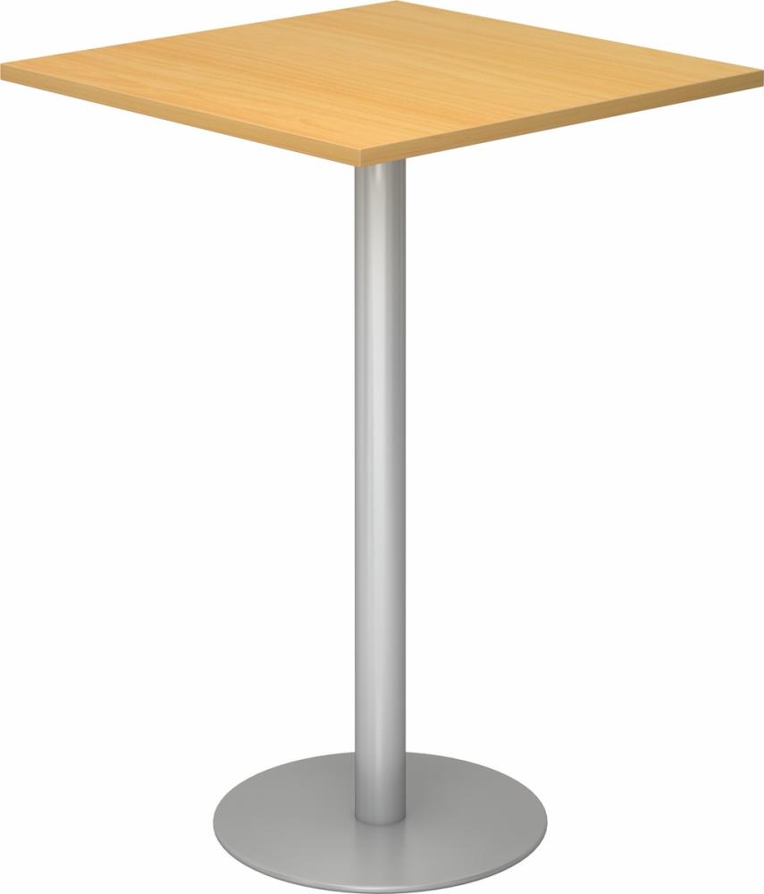 bümö Stehtisch Büro, Bistrotisch eckig 80 x 80 cm - Bartisch Buche, Stehtisch Holz-Platte, Säule aus Metall in silber, Buffettisch, Säulentisch, Partytisch, Thekentisch, Hochtisch, Barmöbel, STH88-6-S Bild 1