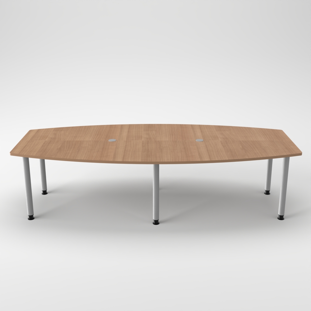 Rheinland Möbel Konferenztisch KONTI 280x130 cm – ovaler Besprechungstisch in Nussbaum mit silbernen Rundrohrfüßen & 2 Kabelauslässen, erweiterbarer Meetingtisch für 8–10 Personen, moderner XXL-Tisch fürs Büro Bild 1