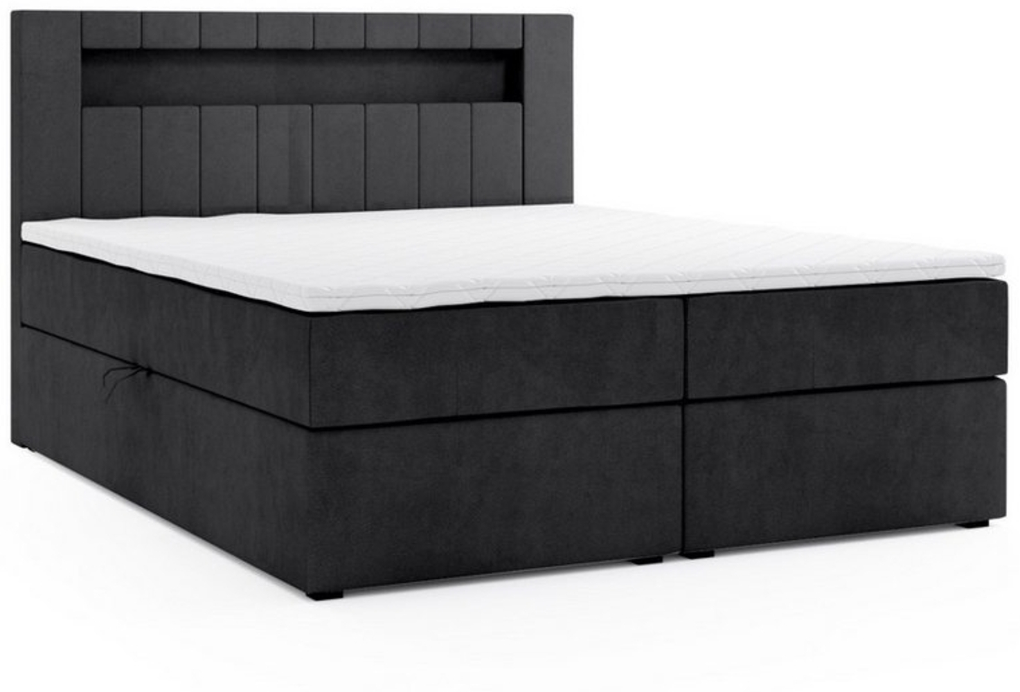 inter Boxspringbett Boxspringbett HANOI Bettkasten Visco Topper LED 180x200 cm SCHWARZ (Boxspringbett, inkl. Kopfteil mit Topper und Matratze, Beleuchtung und Bettkasten), LED Beleuchtung Bild 1