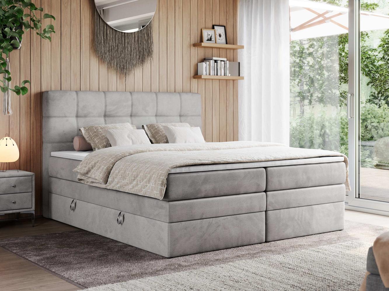 Boxspringbett, Polsterbett, Bett, Schlafzimmer - ERNI-KING - 180x200cm - Hellgrau Velours - H4 Bild 1