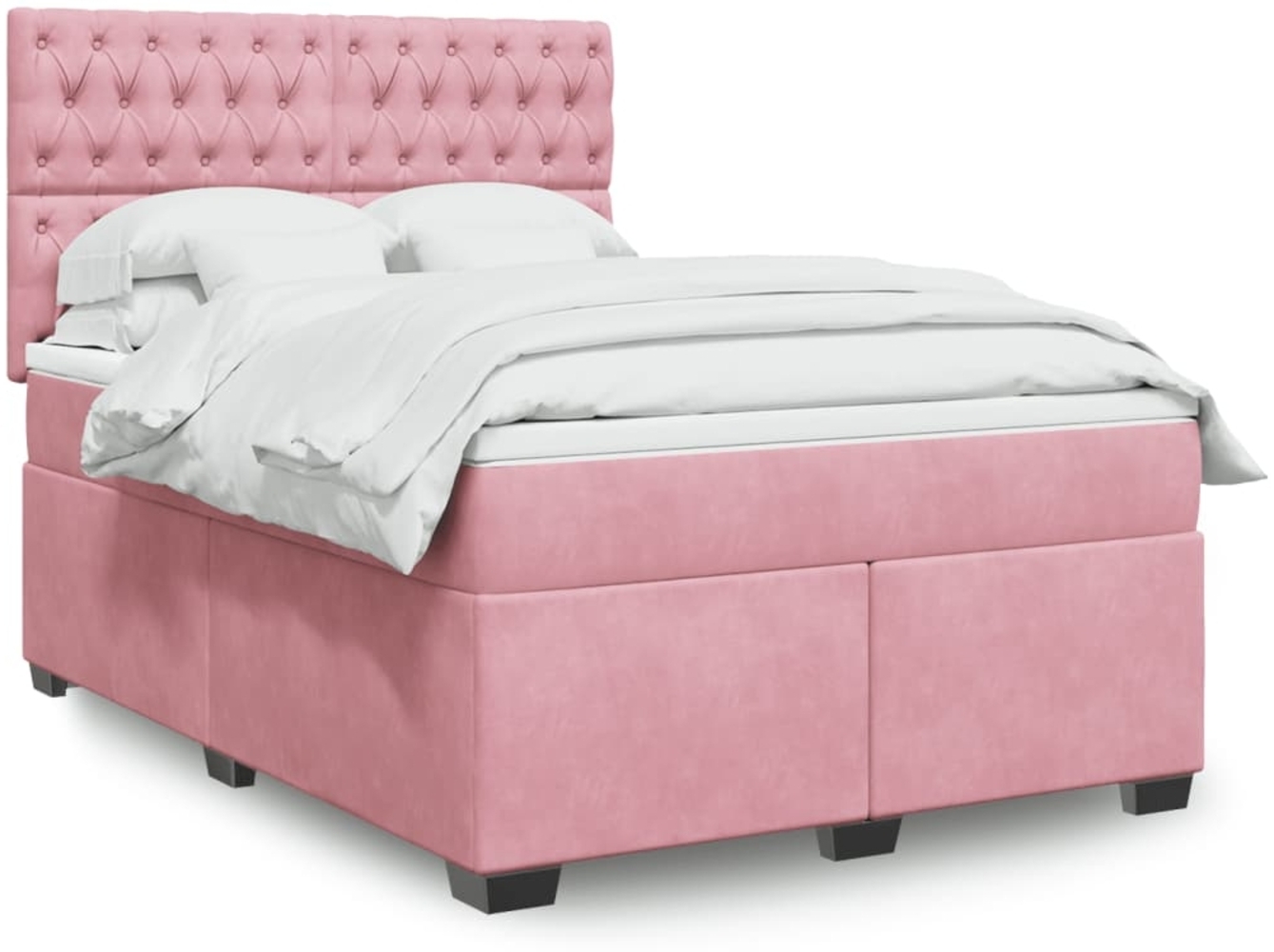 vidaXL Boxspringbett mit Matratze Rosa 140x190 cm Samt 3290917 Bild 1