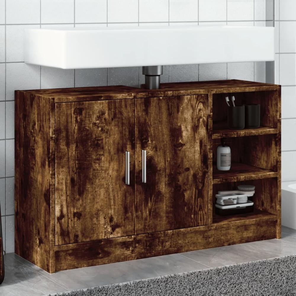 vidaXL Waschbeckenunterschrank Räuchereiche 90 x 29 x 55 cm Holzwerkstoff 848126 Bild 1