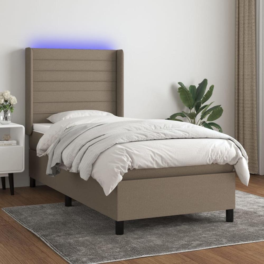 vidaXL Boxspringbett mit Matratze & LED Taupe 90x200 cm Stoff 3138369 Bild 1