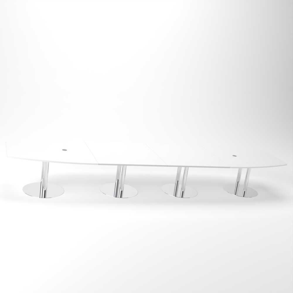 Rheinland Möbel Konferenztisch KONTI 520x130 cm – ovaler Besprechungstisch in Weiß mit verchromten Säulenfüßen & 2 Kabelauslässen, erweiterbarer Meetingtisch für 16–18 Personen, moderner XXL-Tisch fürs Büro Bild 1