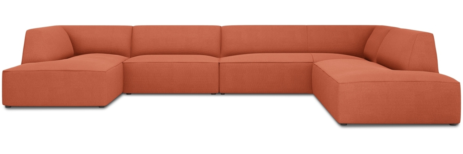 Micadoni Panorama-Ecksofa Ruby 7-Sitzer Rechts Strukturierter Stoff Koralle Kunststoff schwarz Bild 1