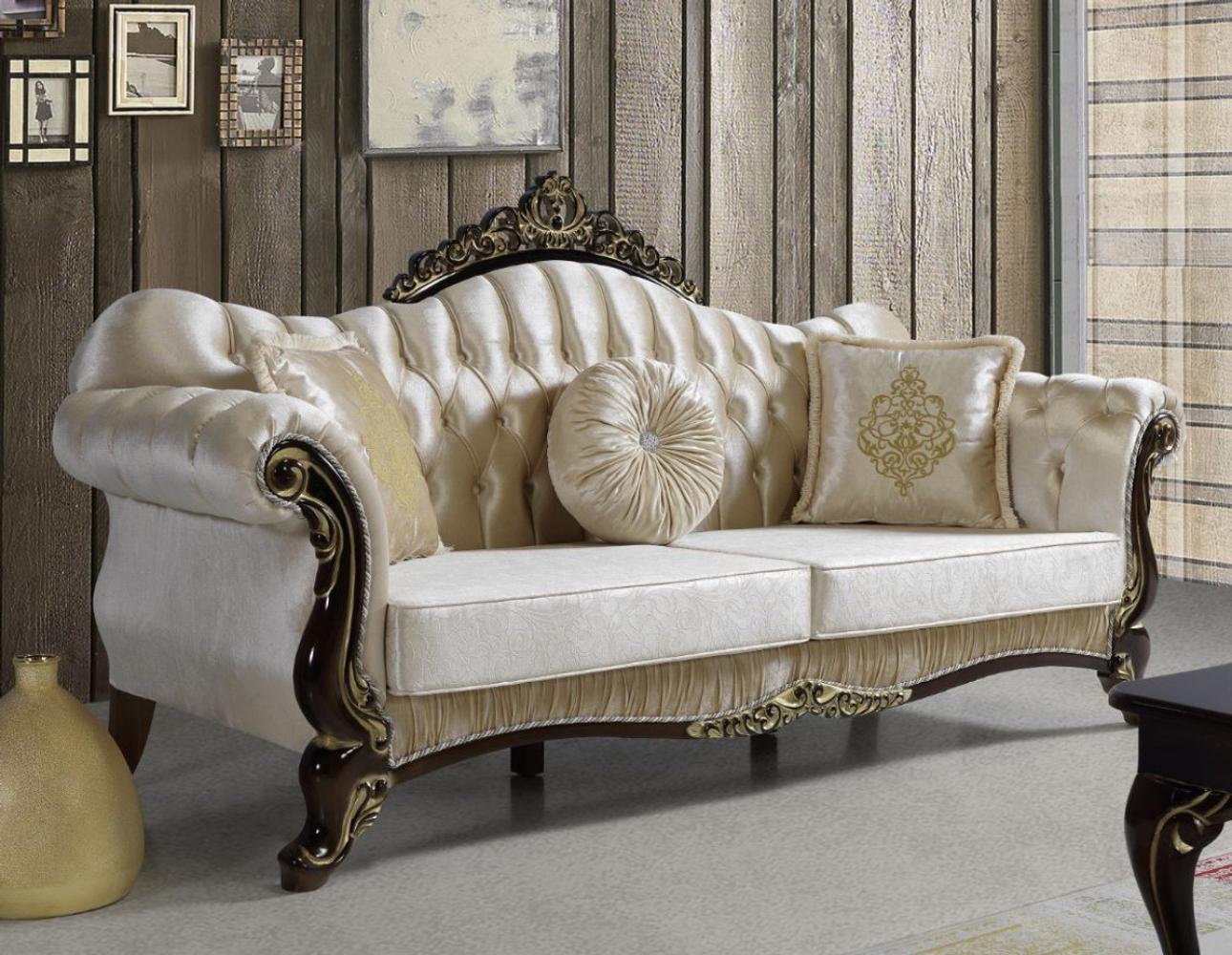 Casa Padrino Barock Wohnzimmer Sofa mit Glitzersteinen Champagnerfarben / Schwarz / Gold 224 x 83 x H. 112 cm - Edle Wohnzimmer Möbel im Barockstil Bild 1