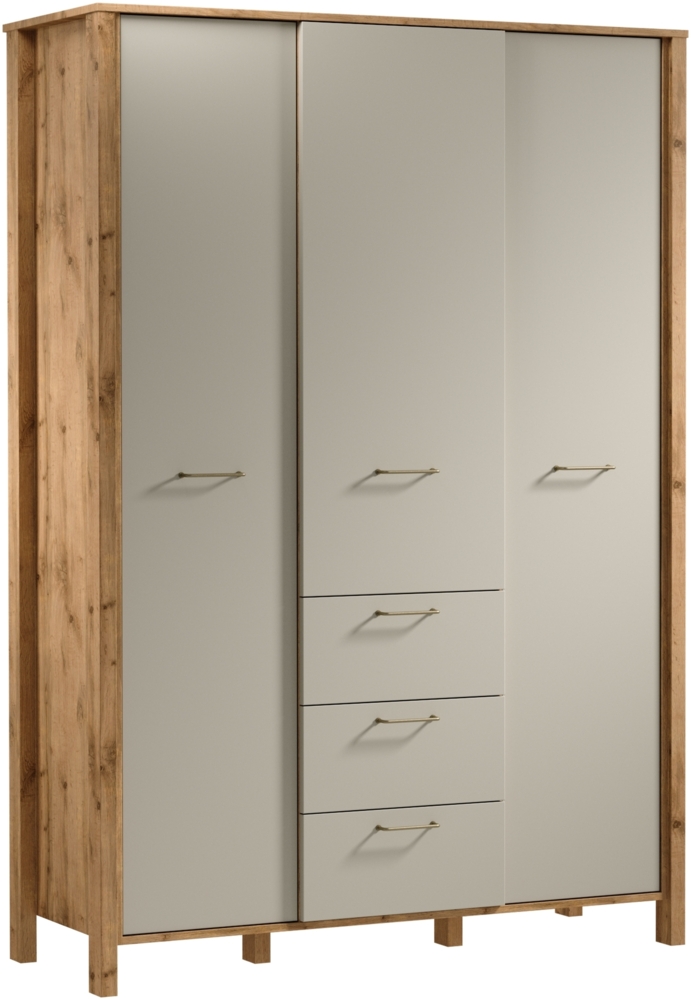 AX LIVING Schubladenschrank Iseonia S3D3S – 138cm, Eiche Wotan & Beige Bild 1