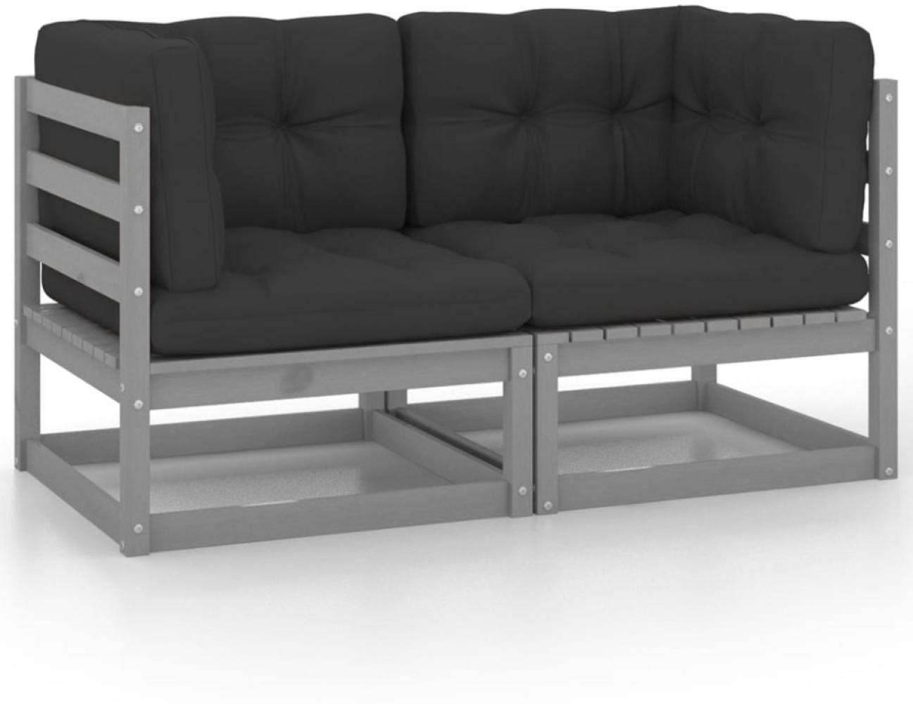 vidaXL Gartensofa 2-Sitzer mit Kissen Grau Kiefer Massivholz 805732 Bild 1