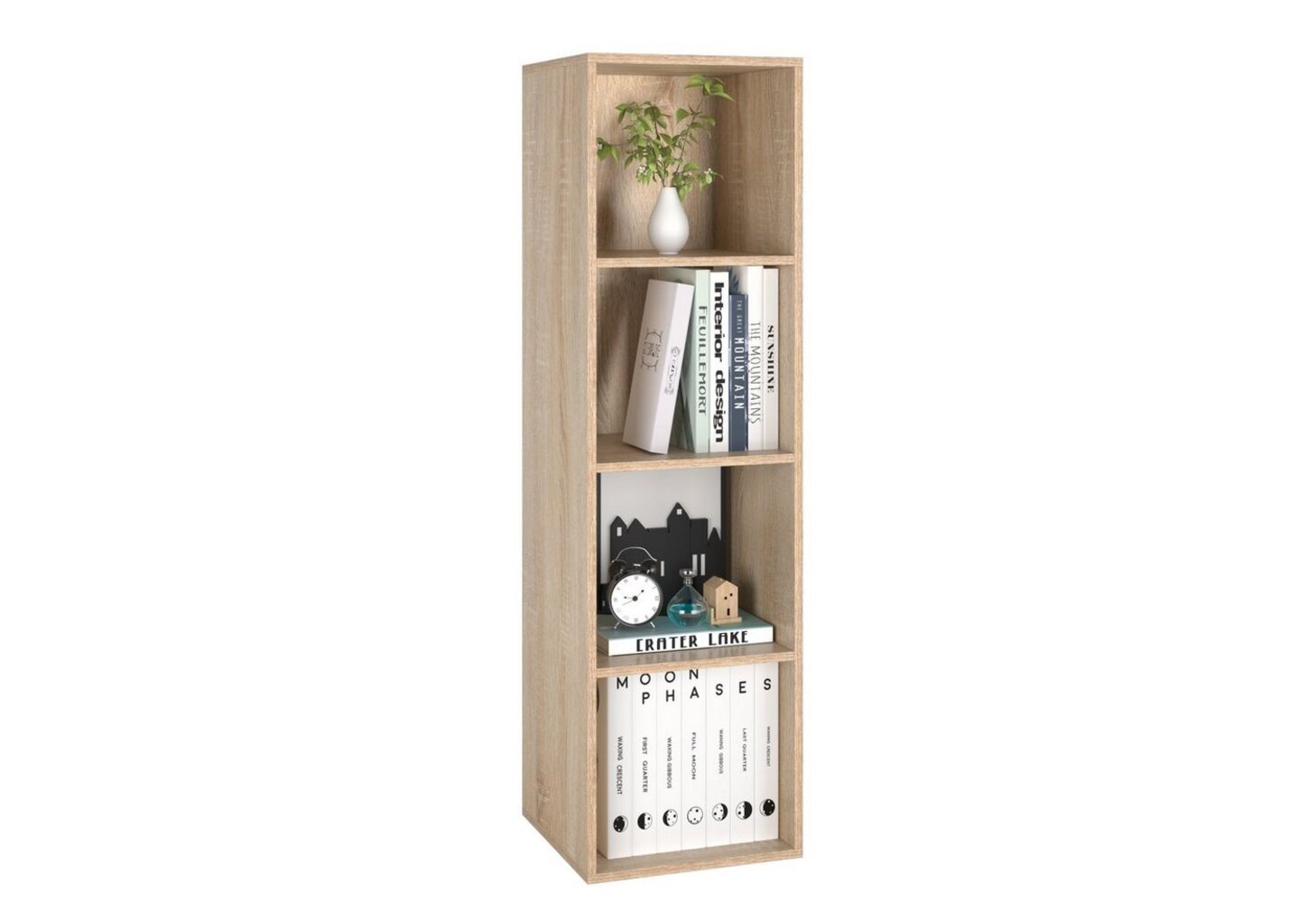 Homfa Bücherregal mit 4 Fächern, Regal eiche Standregal Holzregal 30 x 30 x 106 cm Bild 1