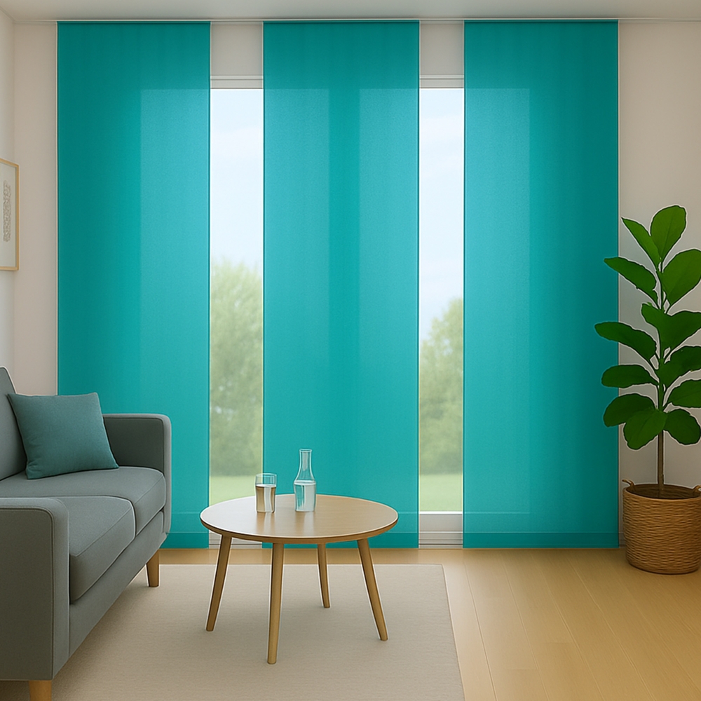 Flächenvorhang mit Klettband, Paneelwagen und Schleuderstab, ( BxL ) 60x245 cm in , blickdichte Schiebegardine mit Klett in vielen Farben Türkis Bild 1