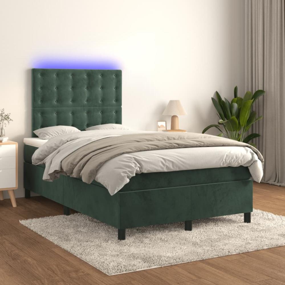 vidaXL Boxspringbett mit Matratze & LED Dunkelgrün 120x200 cm Samt 3136356 Bild 1