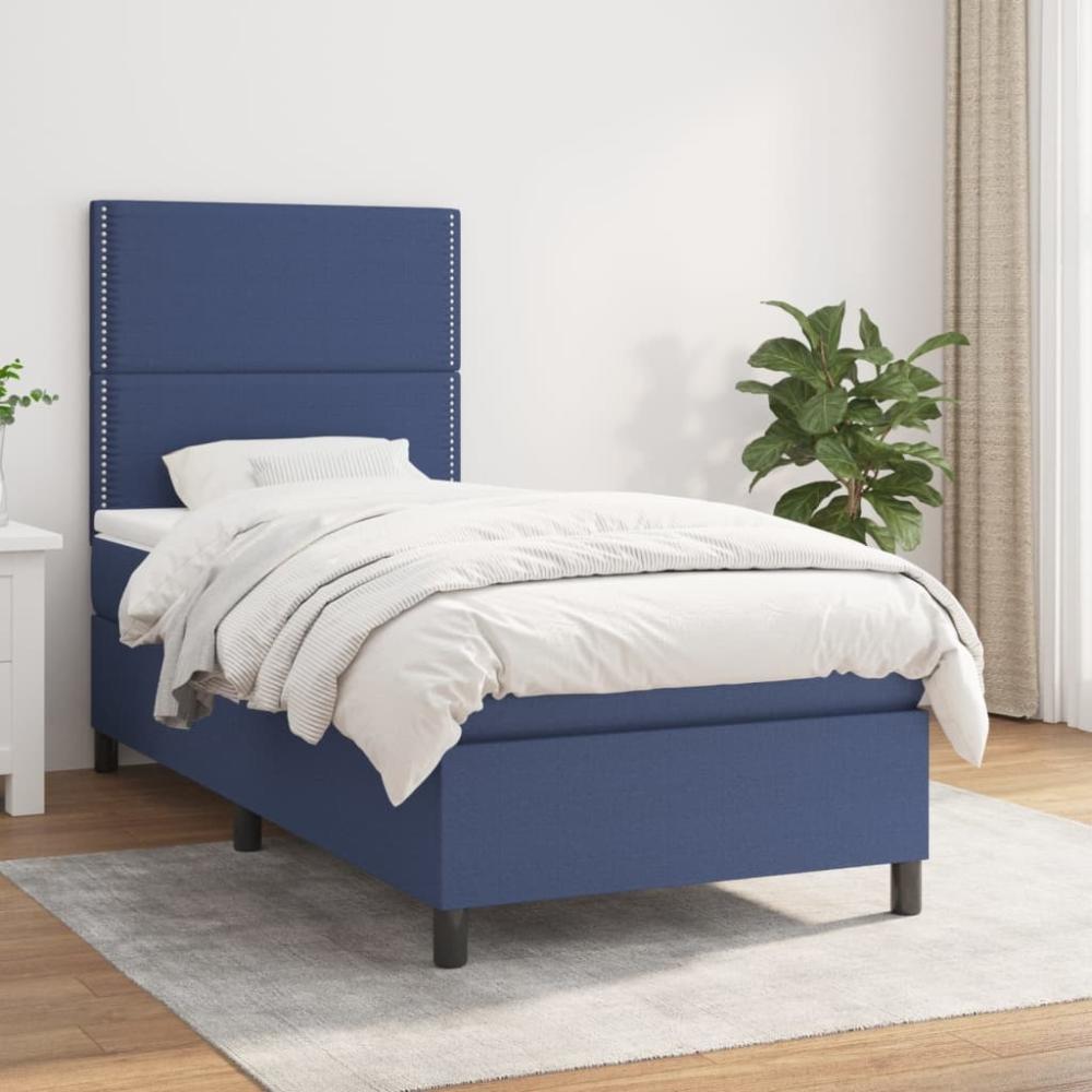 vidaXL Boxspringbett mit Matratze Blau 80x200 cm Stoff 3141655 Bild 1