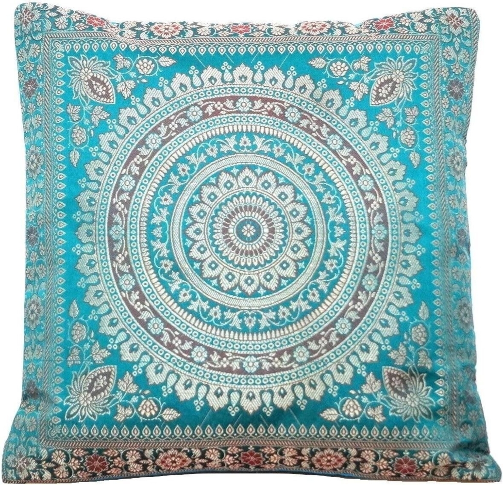 Ruwado Kissenbezug - Handgefertigt Dekokissen aus Indische Banarasi Seide - 40cmx40cm, "Handgewebt und Handgenäht aus Indien" Bild 1