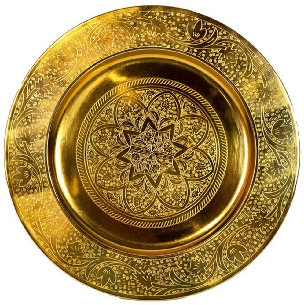 Marrakesch Orient & Mediterran Interior Dekotablett Orientalisches Tablett Teetablett Sidra Gold - 30cm, Handarbeit Bild 1