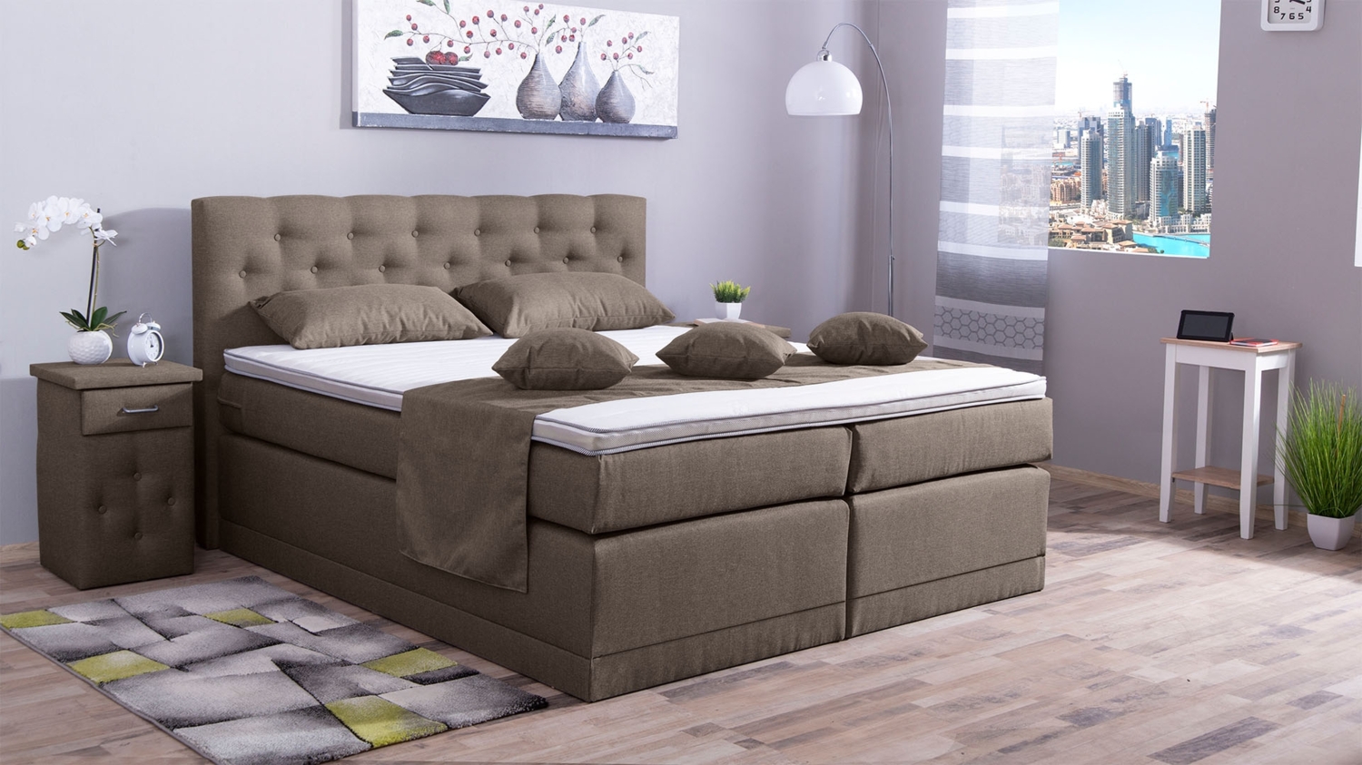 Meisterbetten Boxspringbett Babo 200x200 in WT-Papyrus, Matratzenbezug Nano, Komfortschaum-Topper Bild 1