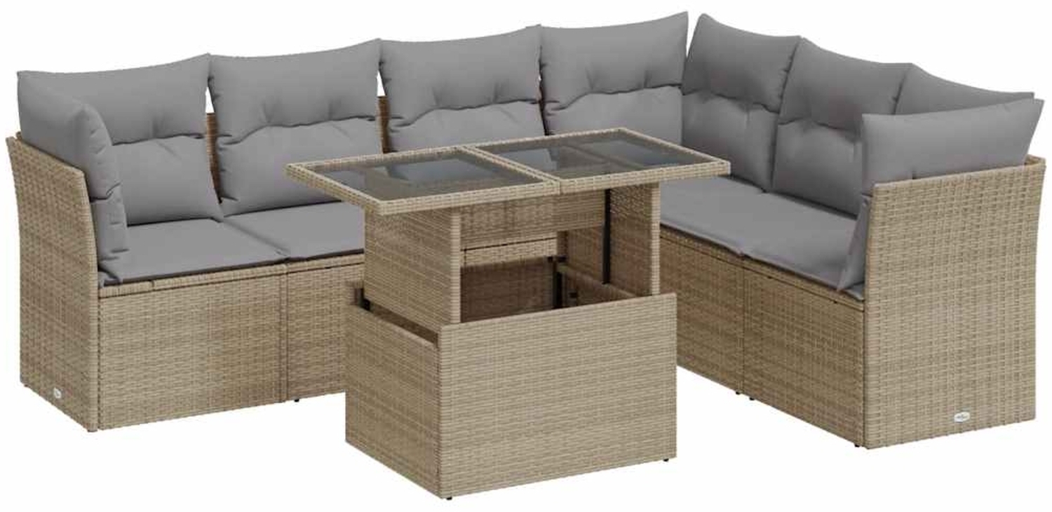 vidaXL 7-tlg. Garten-Sofagarnitur mit Kissen Beige Poly Rattan 3326170 Bild 1