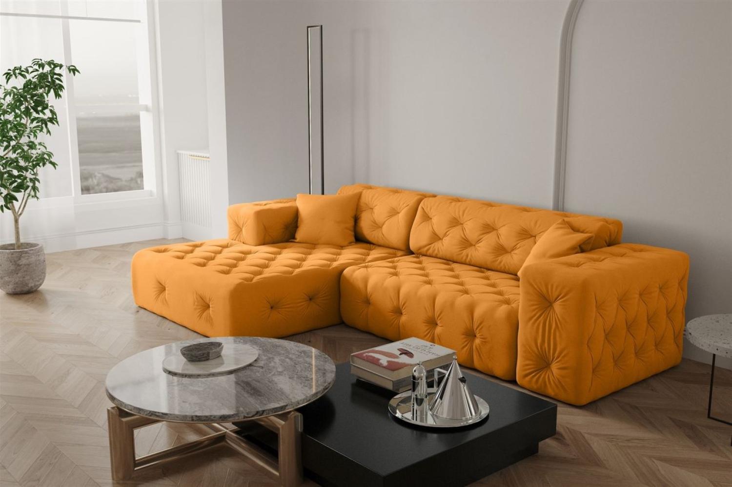 Ecksofa Designersofa CHANTAL in Stoff Opera Velvet Gelb Ottomane Links Bild 1