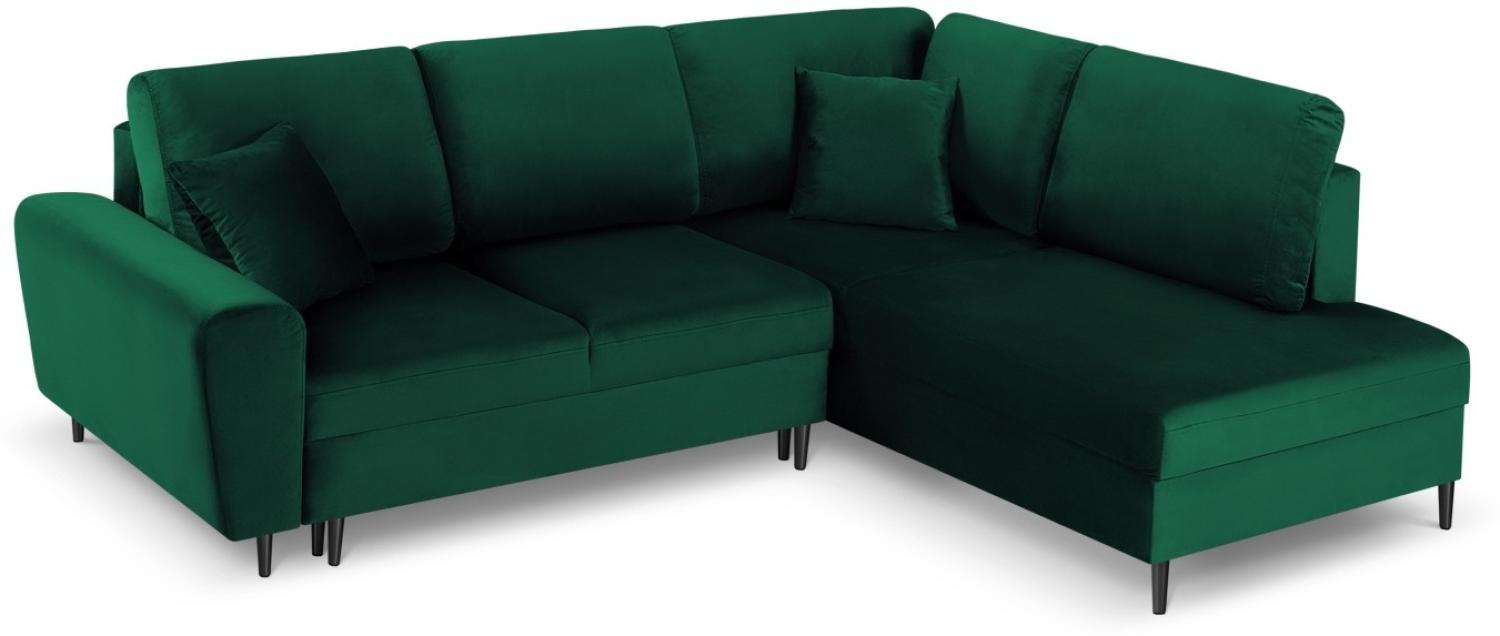 Micadoni 5-Sitzer Samtstoff Ecke rechts Sofa mit Bettfunktion und Box Moghan | Bezug Bottle Green | Beinfarbe Black Chro... Bild 1