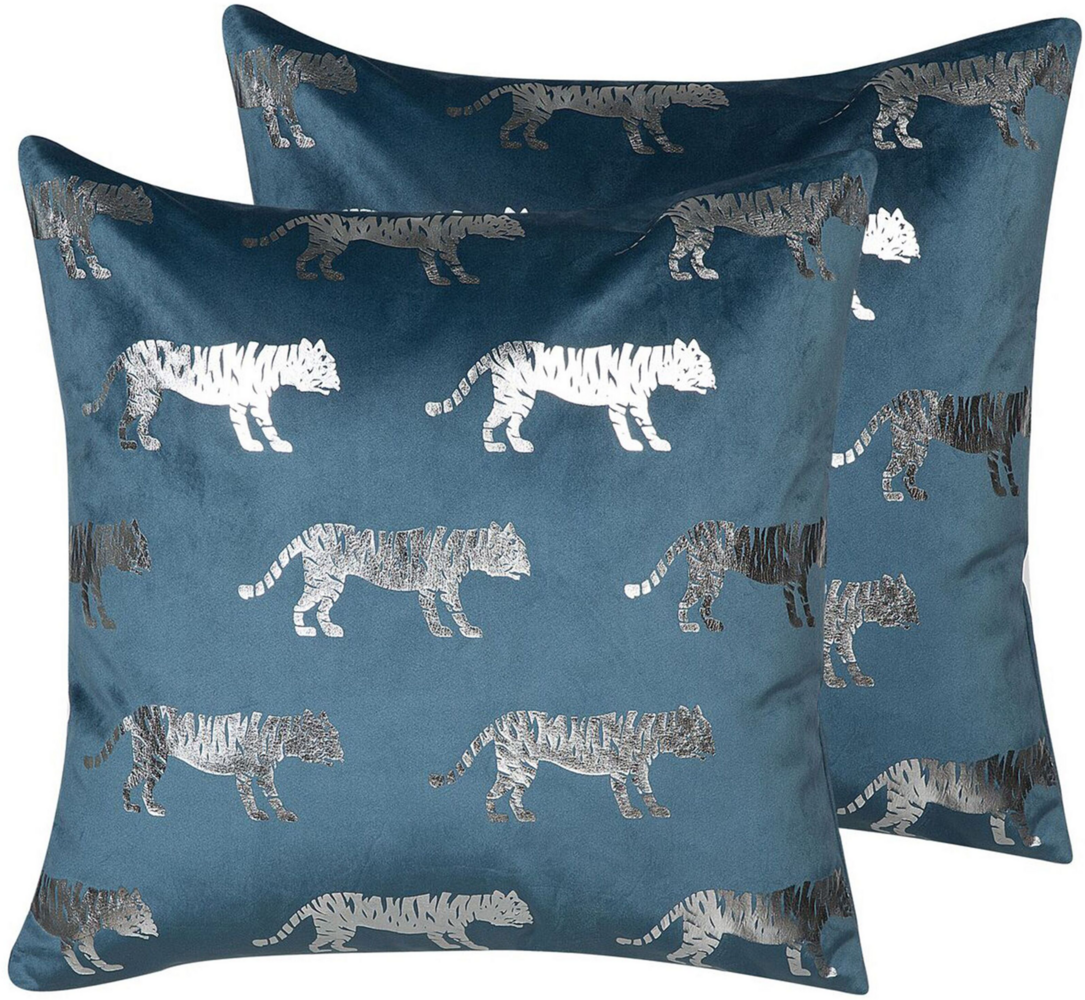 Kissen 2er Set Tiermuster BLUEBELL Samtstoff 45 x 45 cm Blau Bild 1