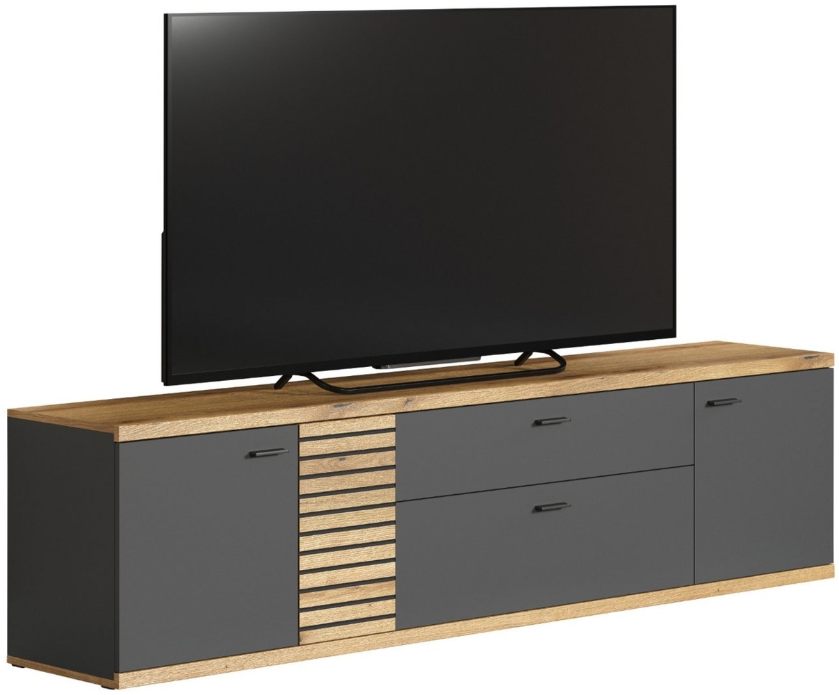 Furn. Design Lowboard Norris (TV Unterschrank in grau mit Eiche, 202 x 55 cm, bis 75), mit Soft-Close-Funktion Bild 1