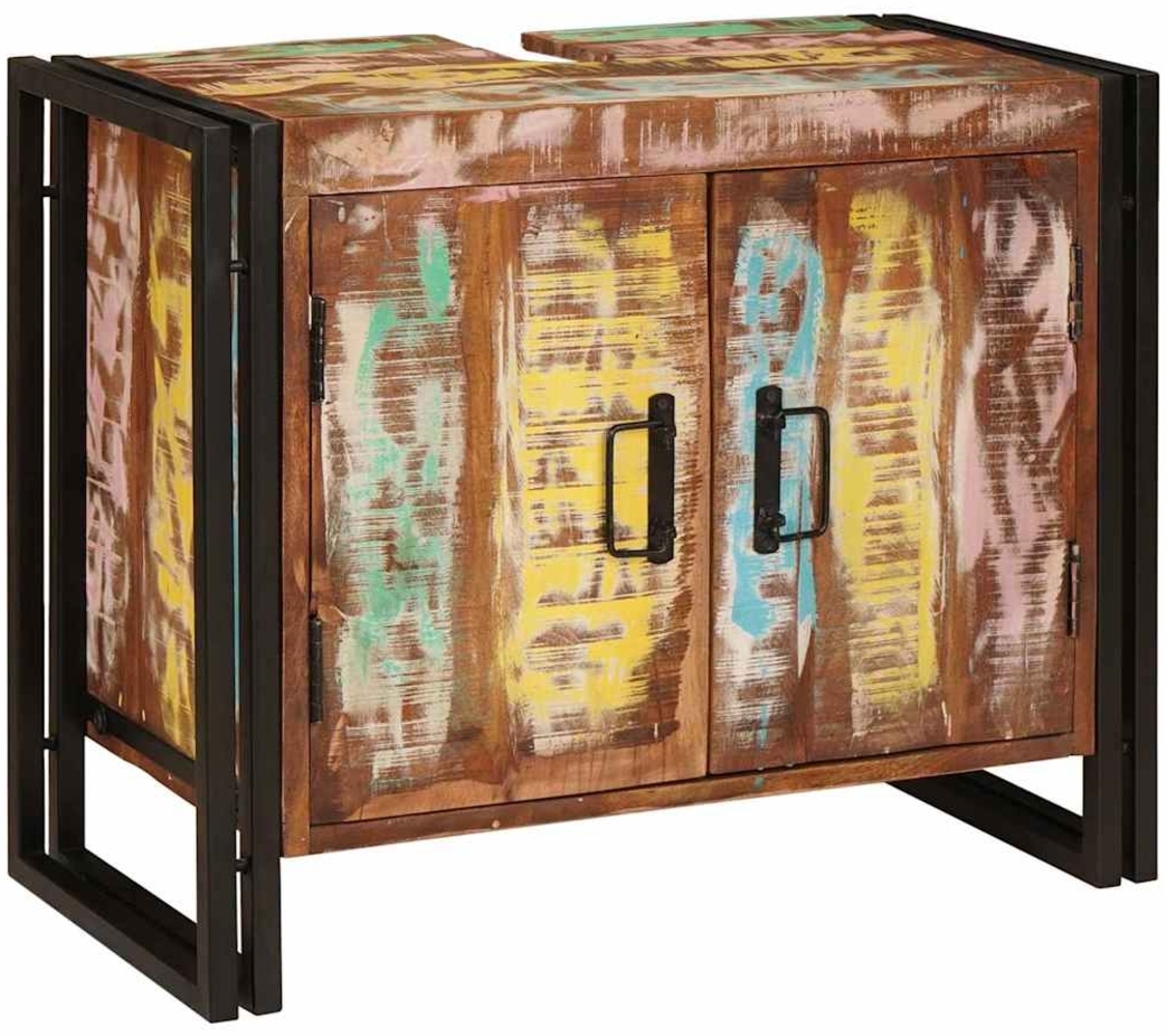 vidaXL Waschbeckenunterschrank mit Tür Massivholz Altholz und Eisen 4102768 Bild 1