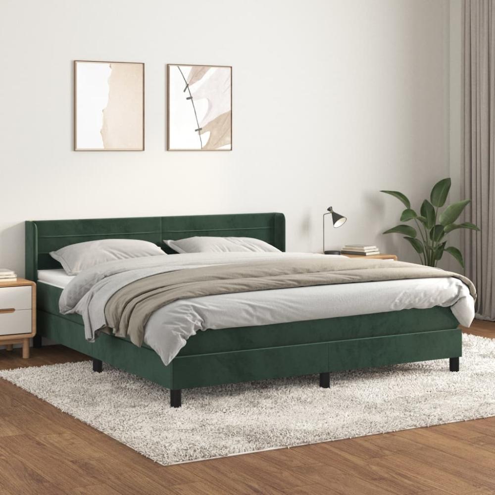 vidaXL Boxspringbett mit Matratze Dunkelgrün 160x200 cm Samt 3131030 Bild 1