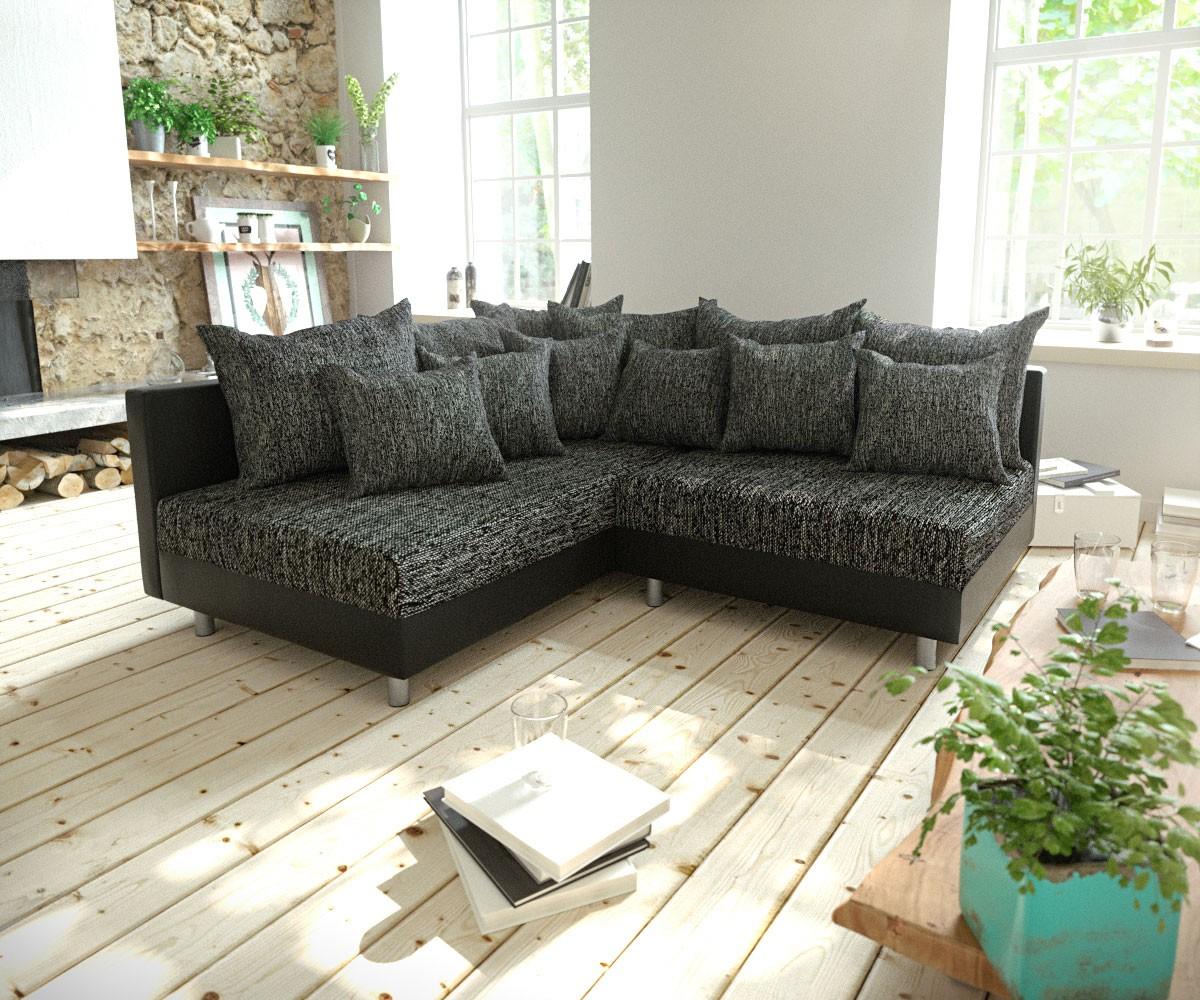 Ecksofa Clovis Schwarz Ottomane Links modular erweiterbar Bild 1