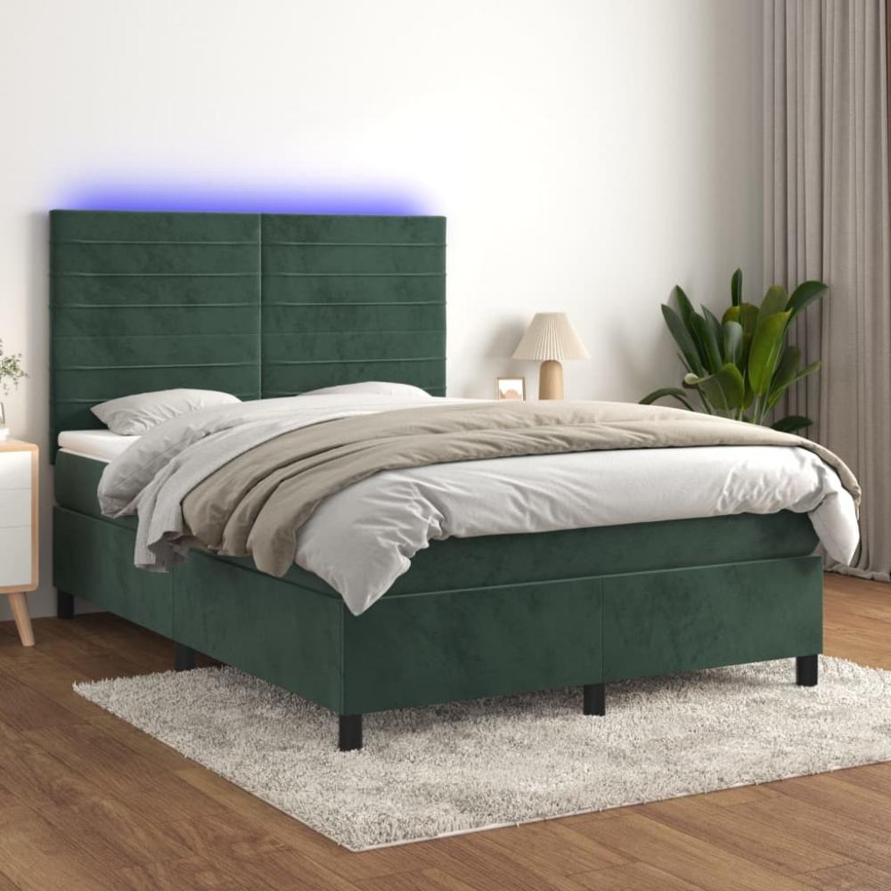 vidaXL Boxspringbett mit Matratze & LED Dunkelgrün 140x190 cm Samt 3136182 Bild 1