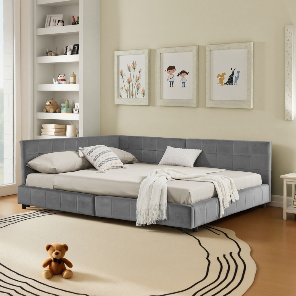 Doppelbett 160×200 cm mit hoher Rückenlehne, Velvet-Stoff & stabilem Metallrahmen, gepolstertes Jugend,Dunkelgrau Bild 1