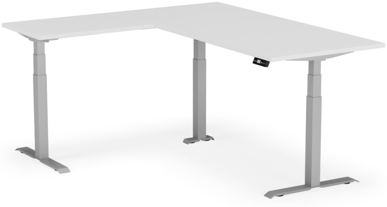 elektrisch höhenverstellbarer Schreibtisch L-SHAPE 200 x 170 x 60 - 90 cm - Gestell Grau, Platte Weiss Bild 1