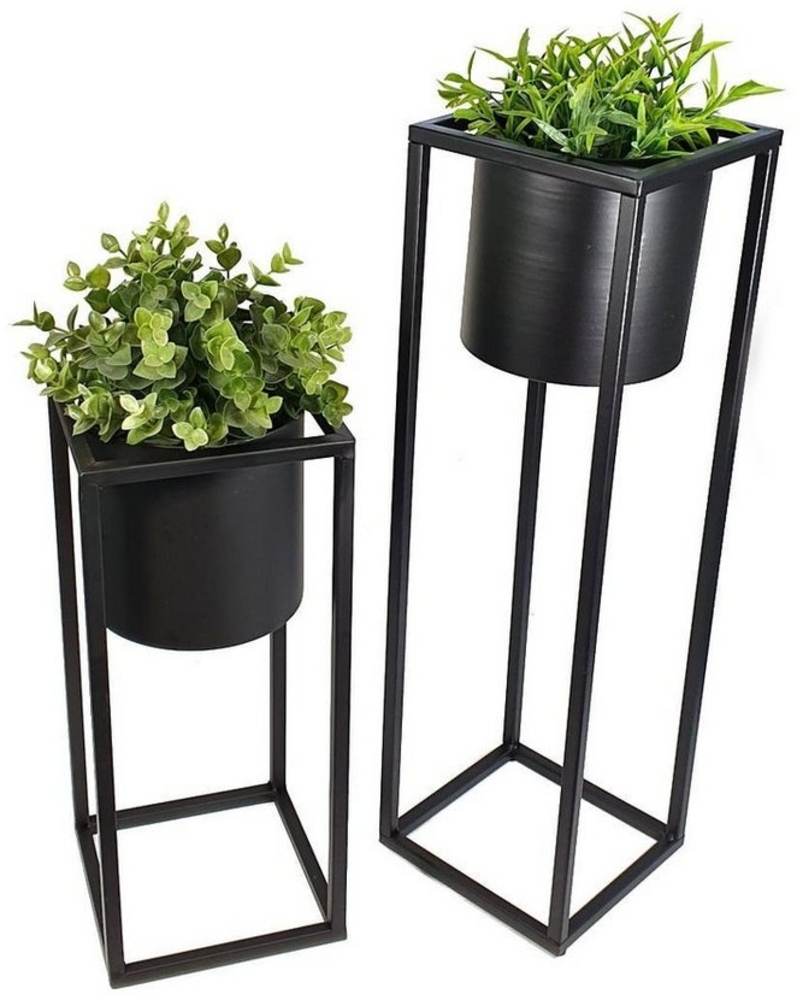 Spetebo Blumenständer Metall Pflanztopf auf Ständer schwarz 2er Set (Set, 2 St, 2er-Set), Runder Blumentopf mit eckigem Gestell Bild 1