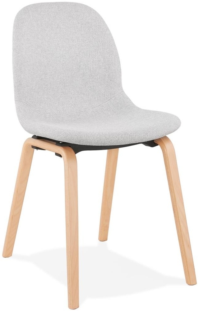 Gepolsterter Küchenstuhl mit Stoffbezug | Ergonomischer Esszimmerstuhl mit Holzbeinen | Skandinavischer Wohnstuhl | Komfortabler Designstuhl | Hellgrau-Naturholz | NIXORA von Kadima Design Bild 1