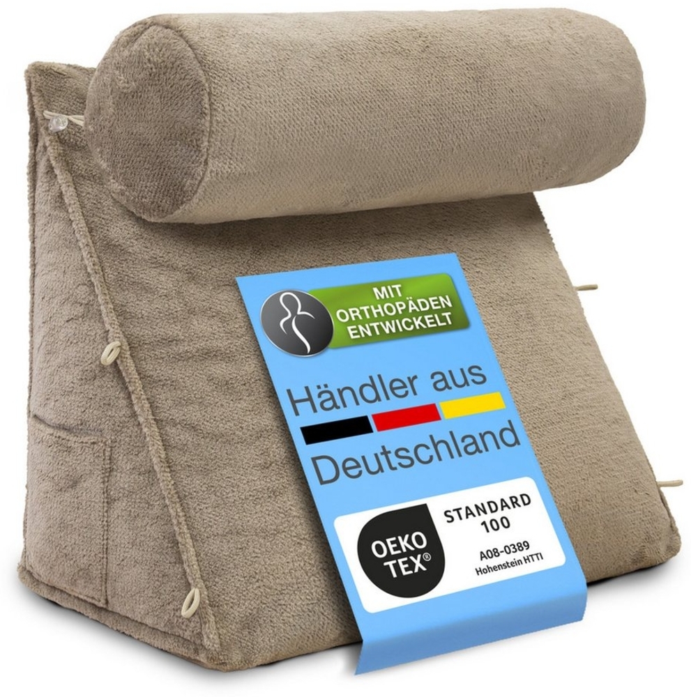aktivshop Rückenkissen mit Nackenrolle für Bett & Sofa, 55x50x30cm, waschbarer Bezug Bild 1