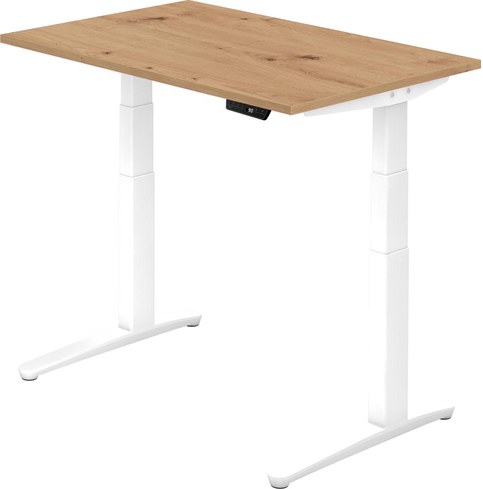 bümö elektrisch höhenverstellbarer Schreibtisch 120x80 cm mit Memory-Steuerung - Design Schreibtisch höhenverstellbar elektrisch, elektrischer Schreibtisch Asteiche, Gestell weiß, XBHM-12-R-WW Bild 1