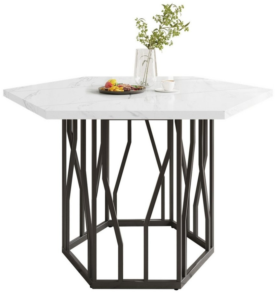 Celya Esstisch sechseckiger Marmor-Tisch, schlichter ästhetischer Couchtisch, schwarzes Metallzweiggestell, geeignet für Esszimmer und Wohnzimmer Bild 1