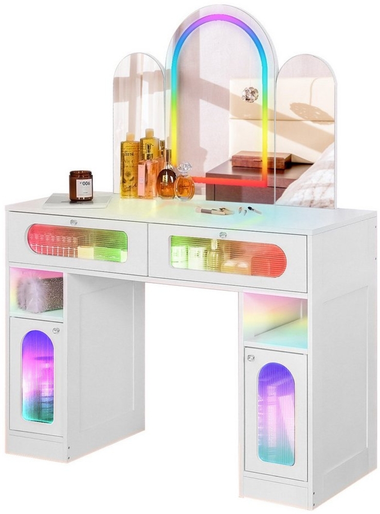 radelldar Schminktisch Schminktisch RGB mit LED Bogenspiegeln, Schubladen und Schränken Bild 1